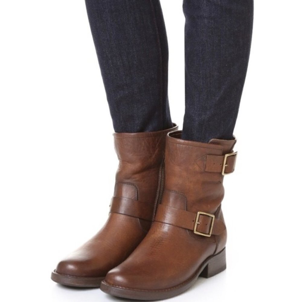 Frye Vicky Engineer Leather Moto Boots Brown 7.5 NEW
